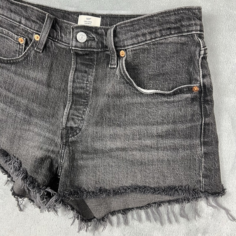 Levi's 501 Womens Sz 30 Black Denim Original Fit High Rise Cutoff Shorts Raw Hem